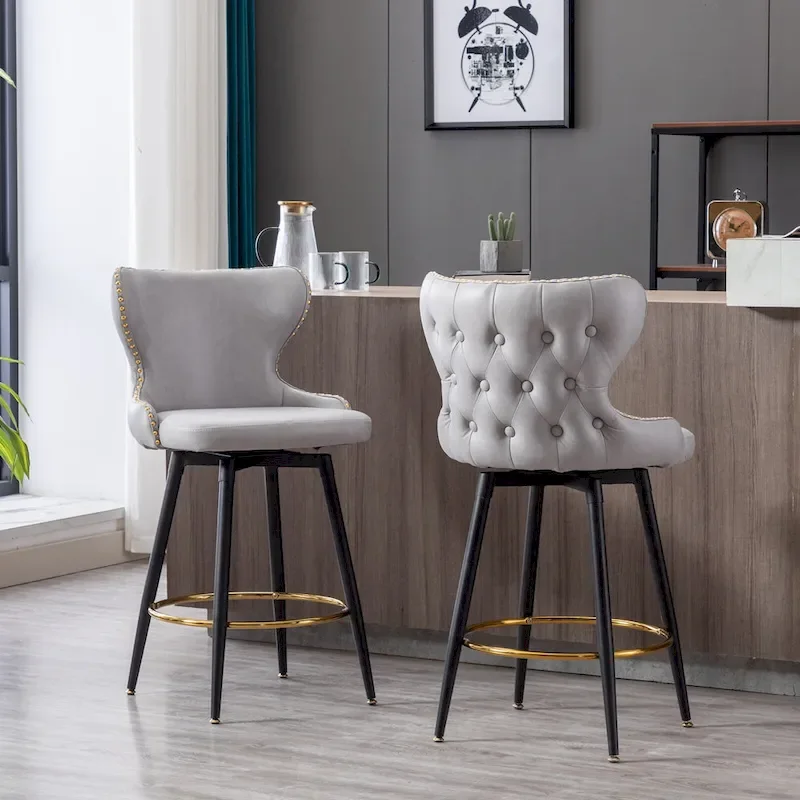 Swivel Bar Stools Set of 2, Upholstered Counter Stools with Metal Legs, Faux Leather Kitchen Barstools with Back