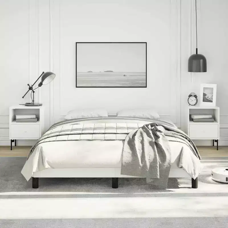 Bed Frame White Faux leather, Plywood, Engineered wood Full