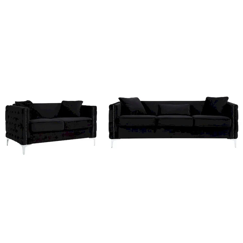 Velvet Living Room Set in Black