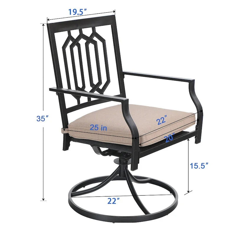 MAISON ARTS 7 Pieces Patio Dining Set with 2 Swivel Garden Chairs with Cushion, 4 Steel Chairs, 1 Rectangle Table