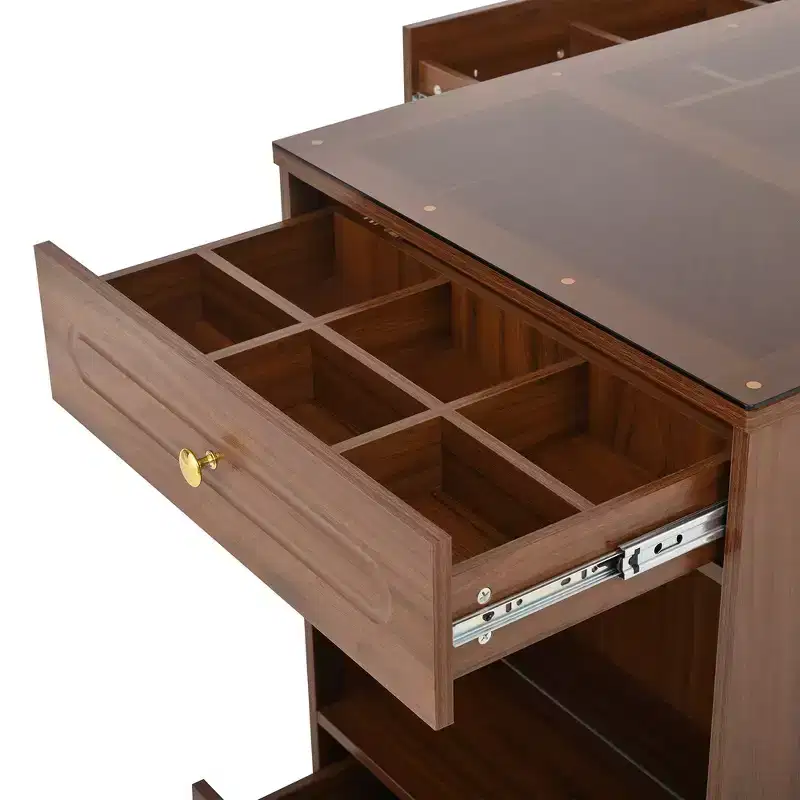 Whisen Closet Island with 6 Drawers, Glass Display Top and Open Shelves, Compartments