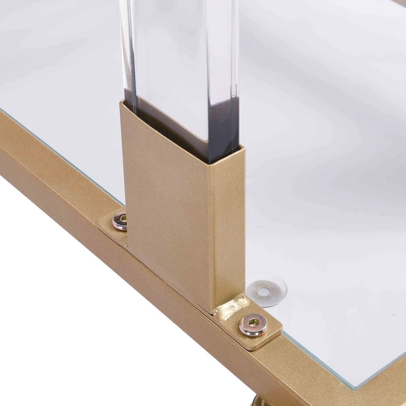 Glass Side Table, Acrylic End Table, Glass Top C Shape Square Table with Metal Base