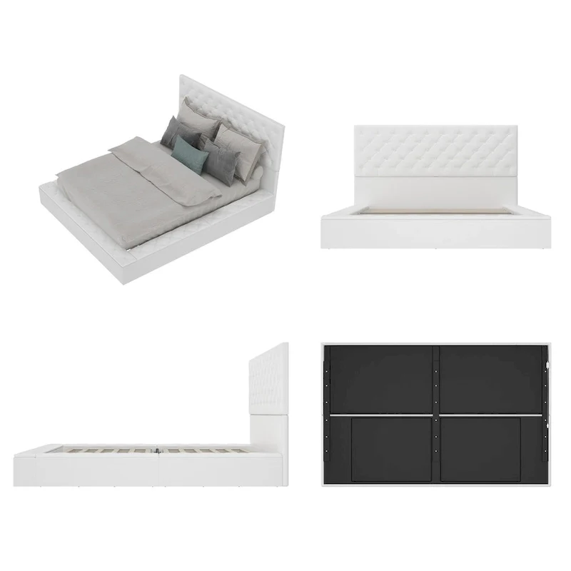 LED Queen/King Bed Frame with Tufted Headboard Bedroom Furniture