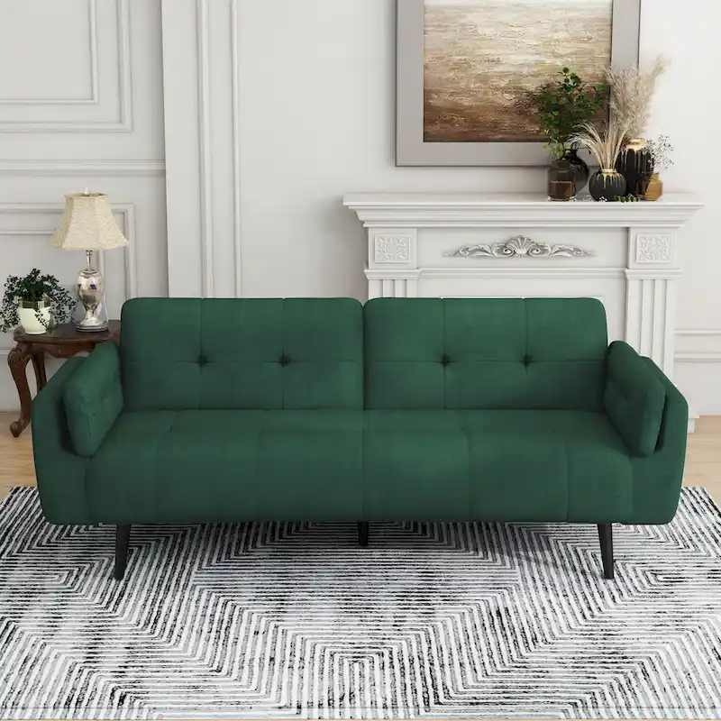 75 Convertible Sleeper Futon Sofa Bed With Adjustable Tufted Back