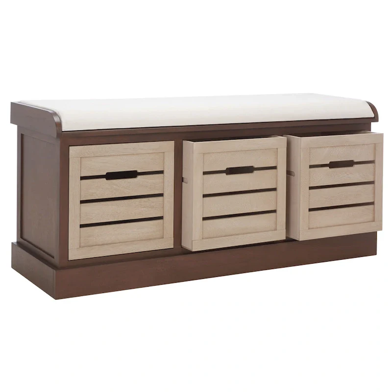 SAFAVIEH Mozella 3-Drawer Cushion Bench - 42 W x 15 D x 20 H - 42Wx15Dx20H