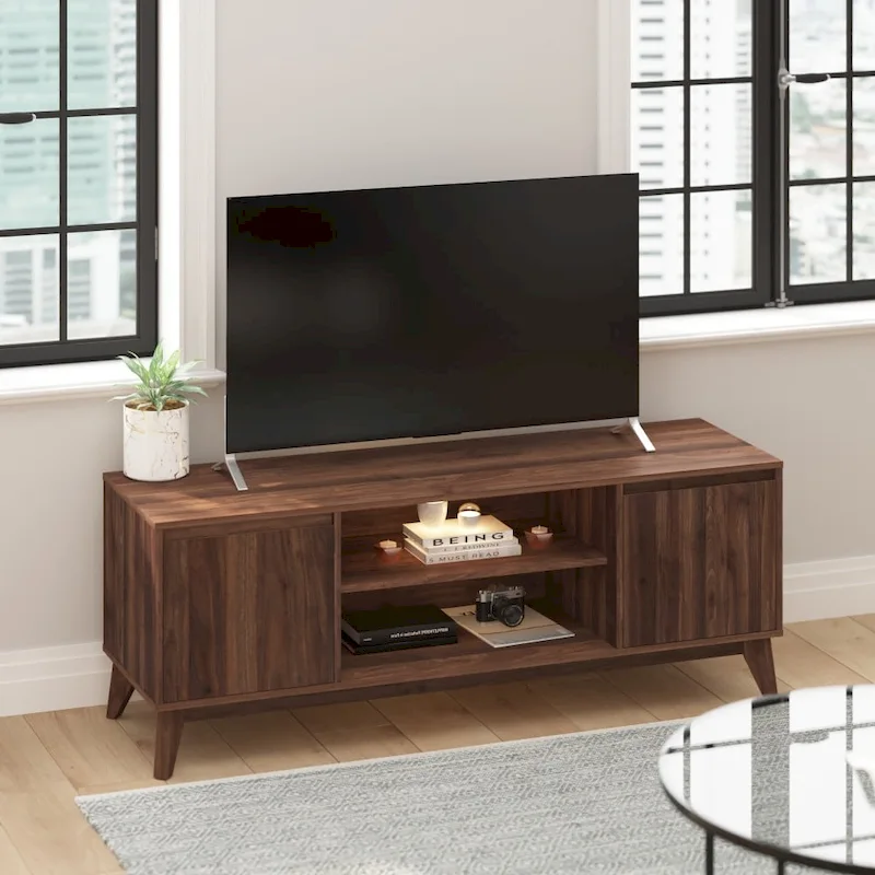 TV Stand with Adjustable Middle Shelf - Dual Soft Close Storage Doors