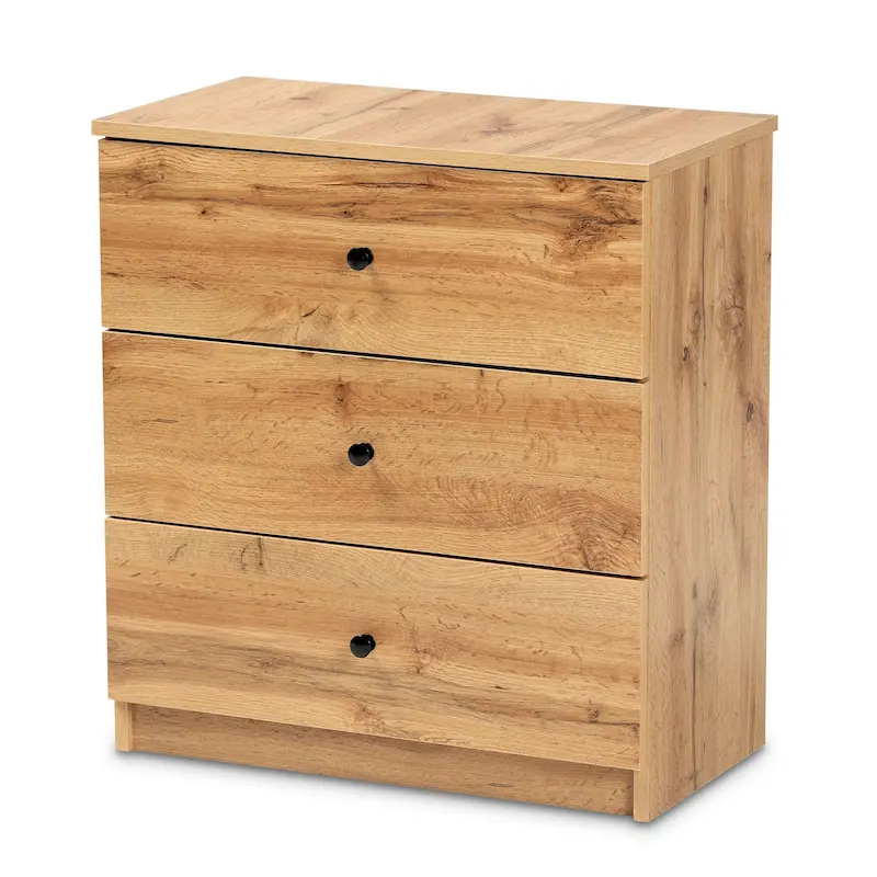 Decon Modern Oak Brown Finished Wood 3-Drawer Storage Chest