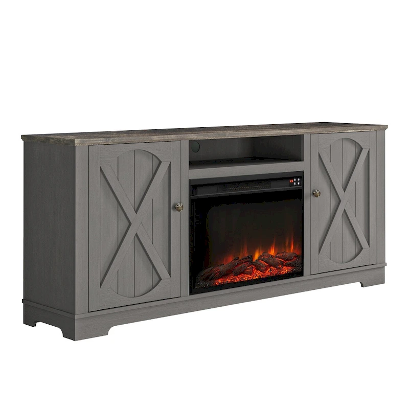 70 Farmhouse TV Stand with Fireplace, Fits up to 75 TV - 70W x 30H x 14.5D