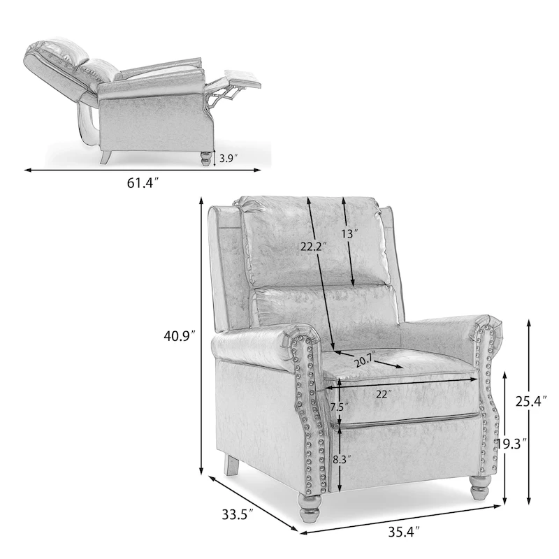 Manual Glider Pushback Recliner Chairs with Nailhead Trim