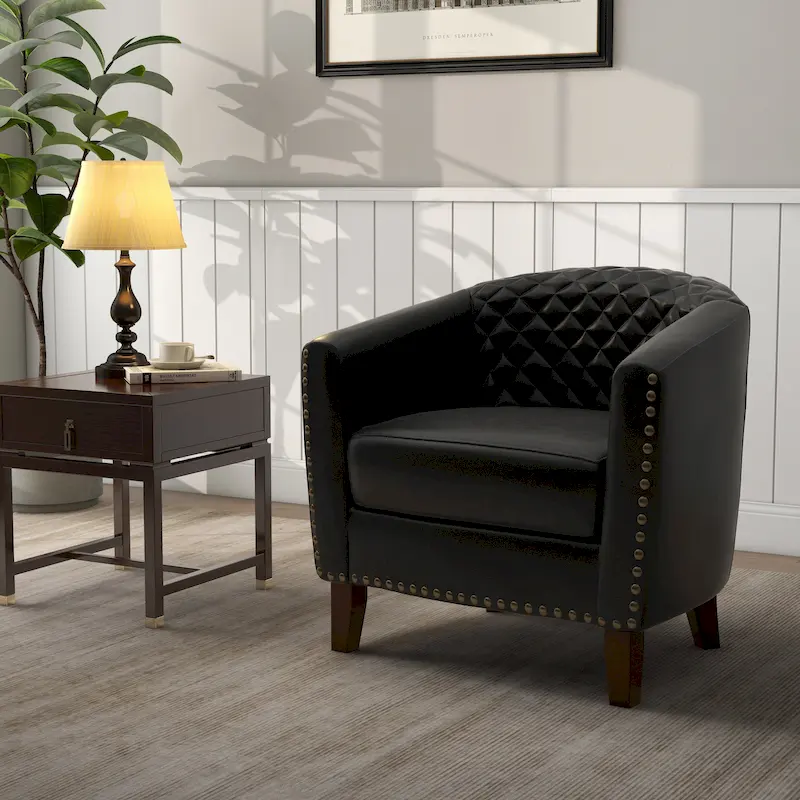 Barrel Accent Chair PU Leather with Nailhead Trim