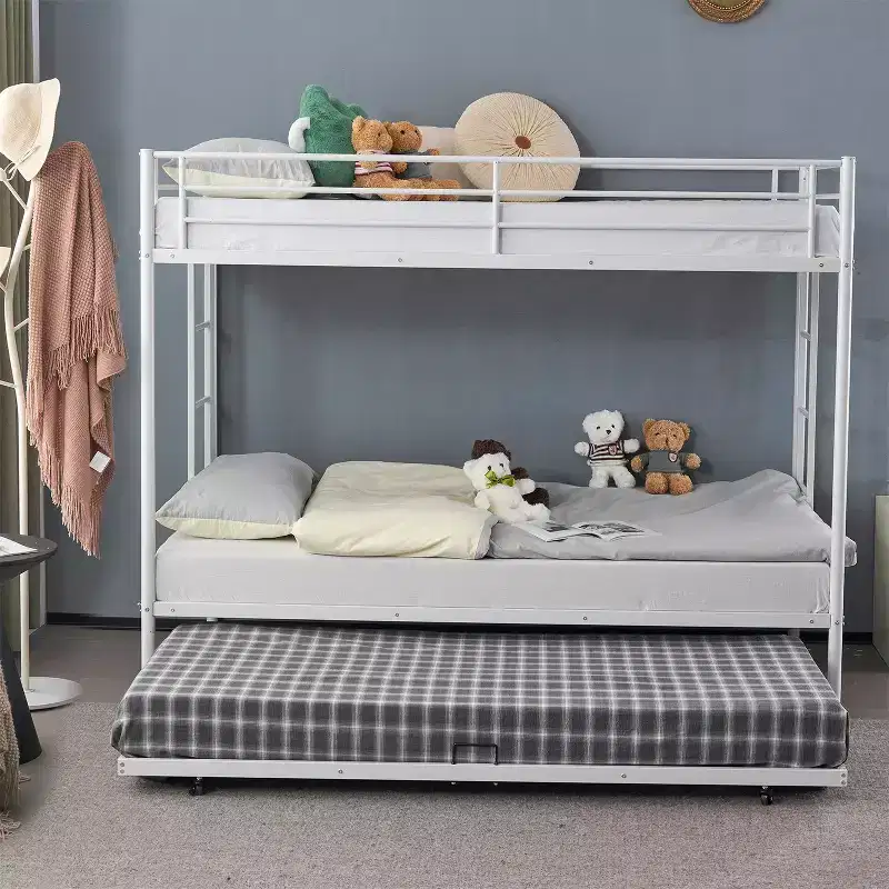 Karl Home Blcak Twin over Twin Bunk Bed with Trundle, Heavy Duty Metal Bed Frame with Safety Rail Side Ladders
