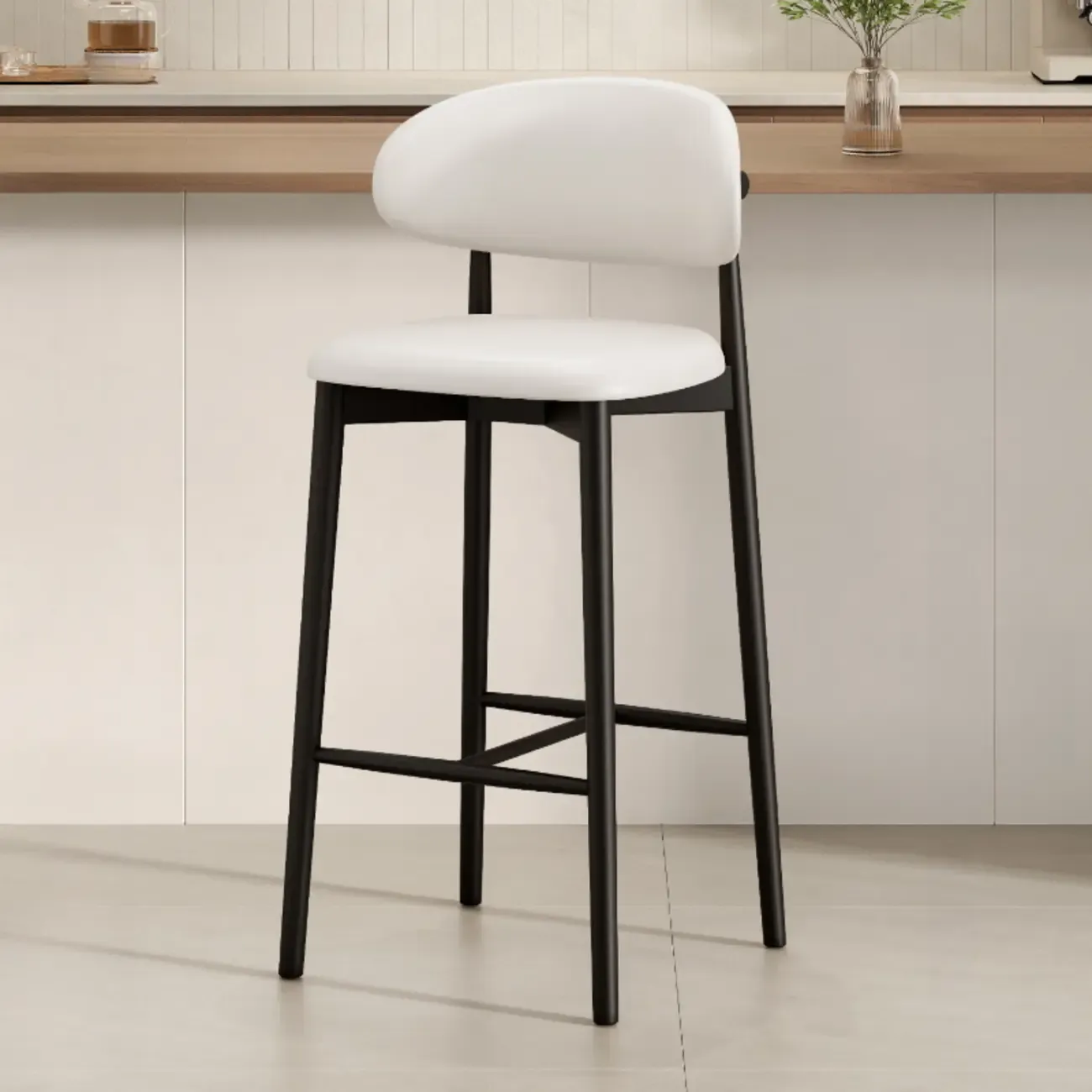 Mid Century Modern Upholstered Bar Stool with Back
