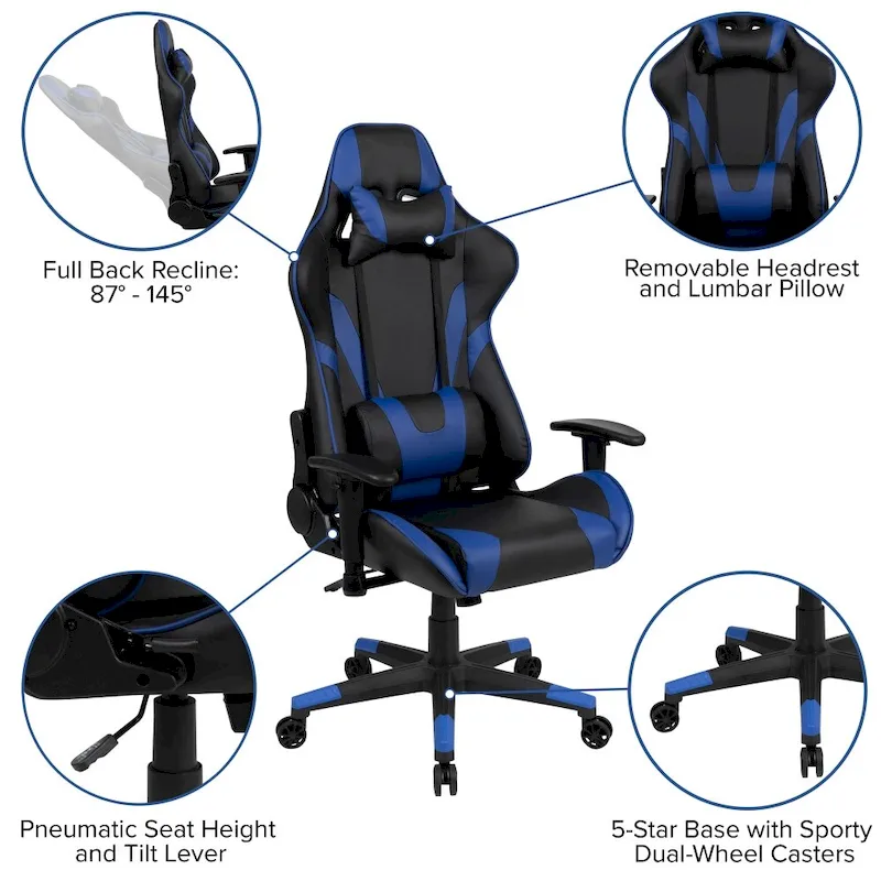 Racing Gaming Ergonomic Chair with Fully Reclining Back in Red LeatherSoft