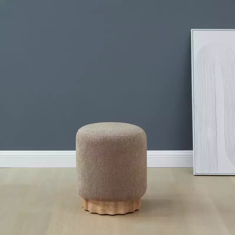 Round Boucle Ottoman – Light Brown / Taupe, Single Seat