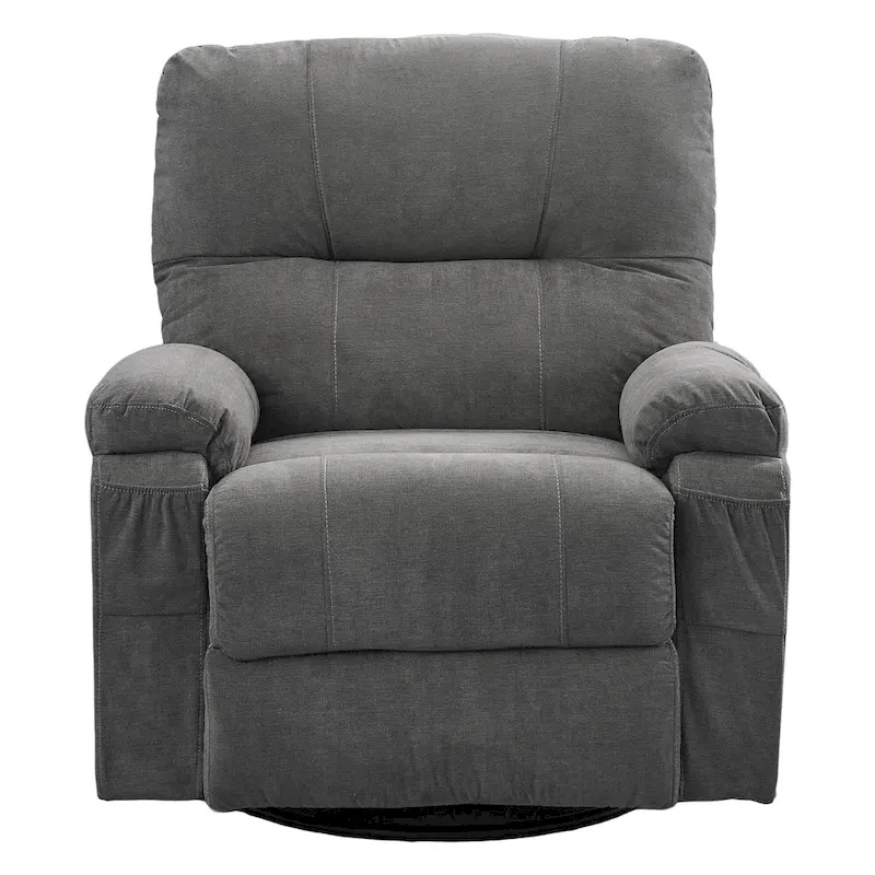 360 Swivel Manual Recliner Single Sofa Chair Fabric Lounge Chair with Pull Out Footrest and Side Pockets