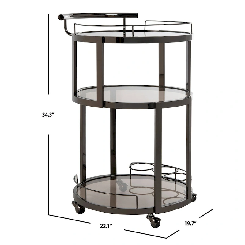 SAFAVIEH Sueann 3 Tier Round Bar Cart-Gold / Tea - 22.1 x 19.7 x 34.3 - 22Wx20Dx34H