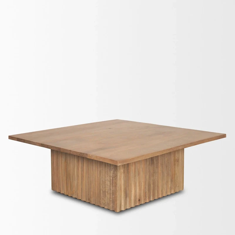 June Light Brown Wood w/ Fluting Square Coffee Table