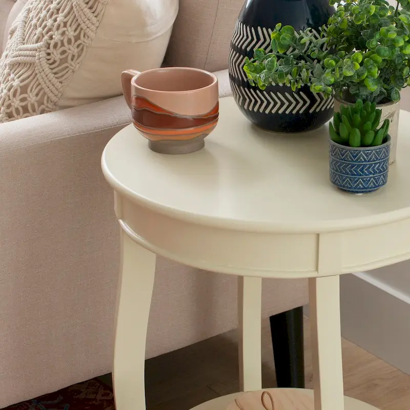 Penelope White Round Table with Shelf