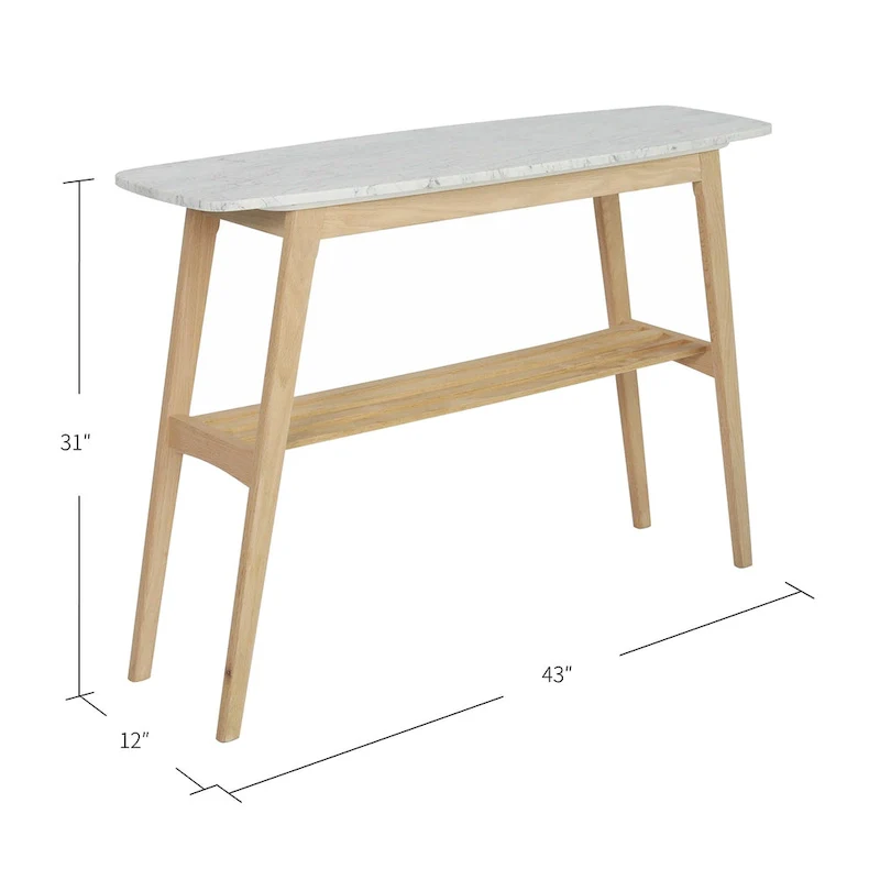 Castello 43 Rectangular Italian Carrara White Marble Console Table with Shelf - 43L x 12W x 31H - 43L x 12W x 31H