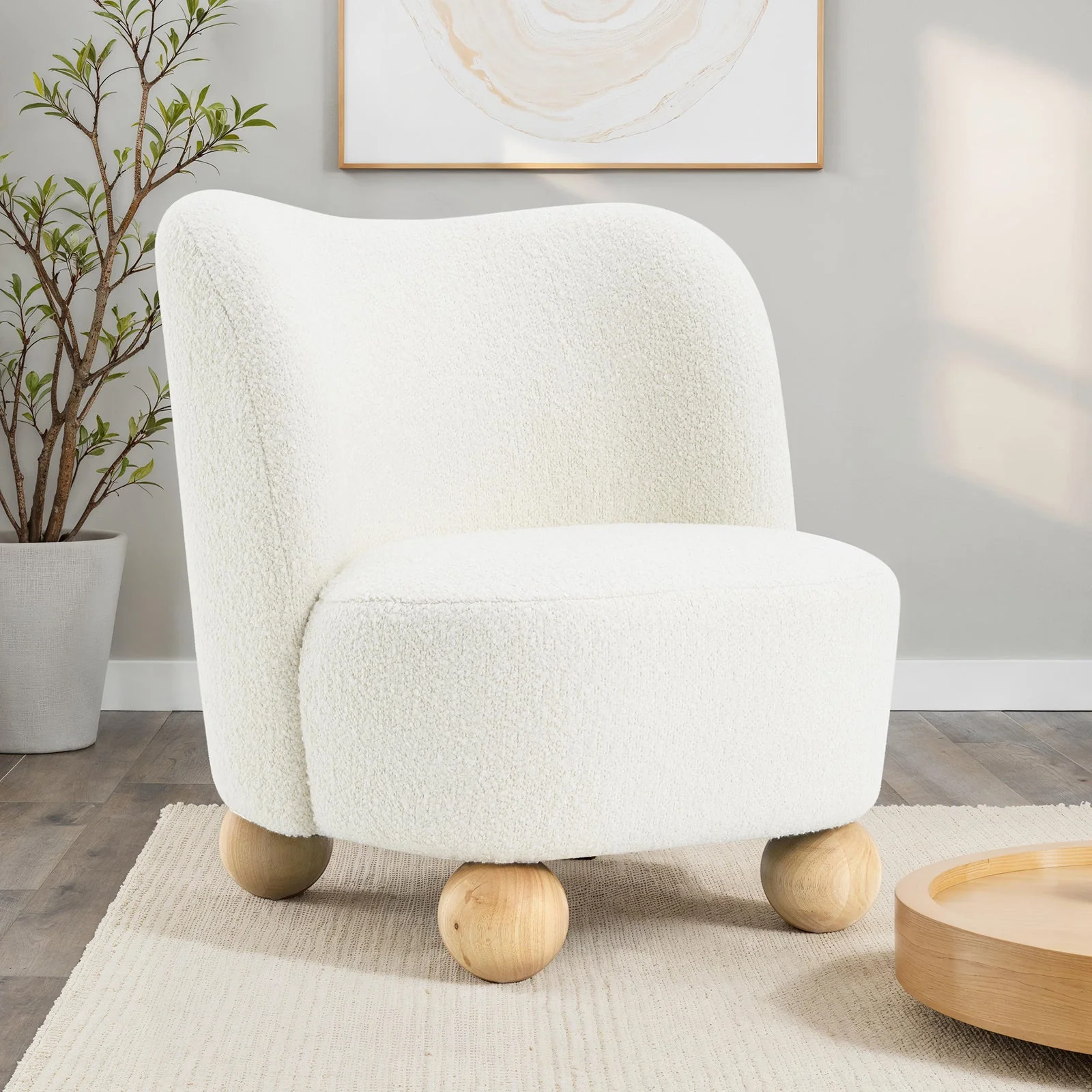 Curve Back Boucle Accent Chair with Ball Feet