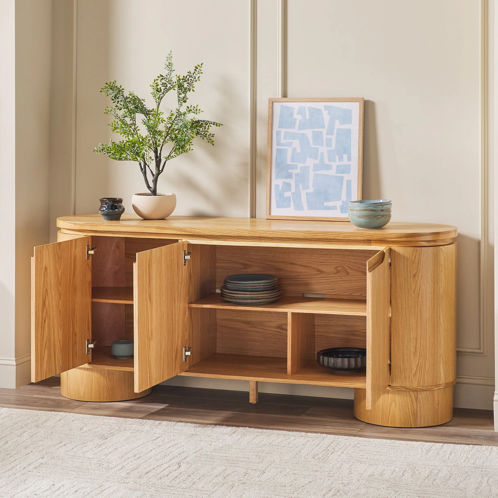 Maya Modern Curved Wood 70 Sideboard /TV Stand