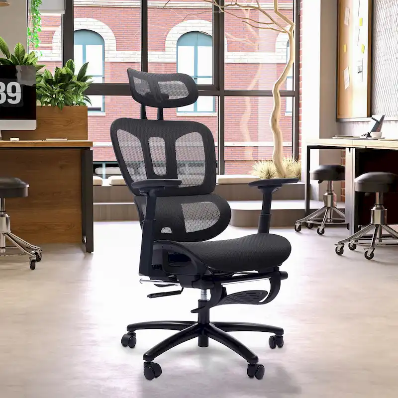 Newport Furnishings Huxley Ergonomic High-Back Mesh Office Chair with Footrest