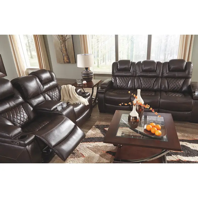 Warnerton Chocolate Brown Faux Leather Power Reclining Sofa - 84 W x 38 D x 44 H