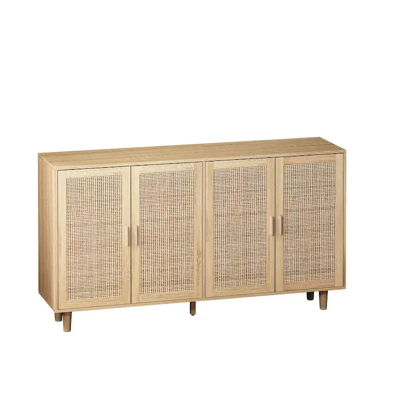 4-door Rattan Decorative Storage Cabinet - 62.2L x 15.75W x 34.25H