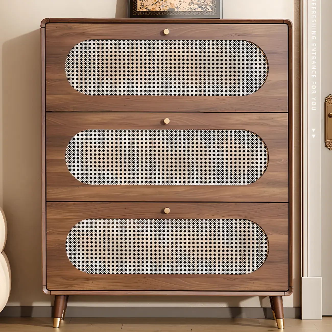 Bohemian Slim Brown Drop-Front Wood Shoe Cabinet