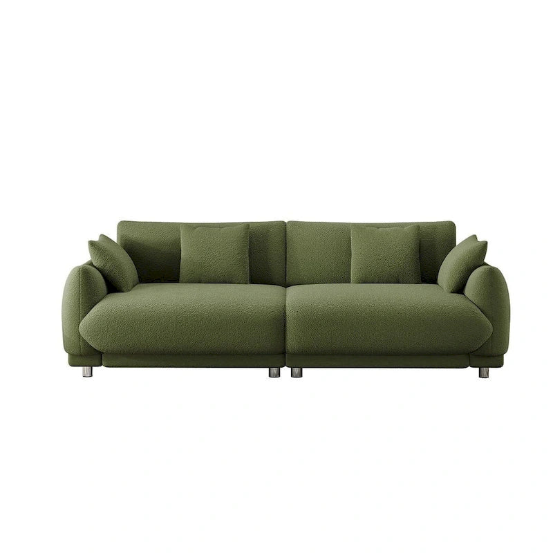 Modern Teddy Velvet 3-Seat Sofa with 4 Pillows & Metal Legs, 86.6