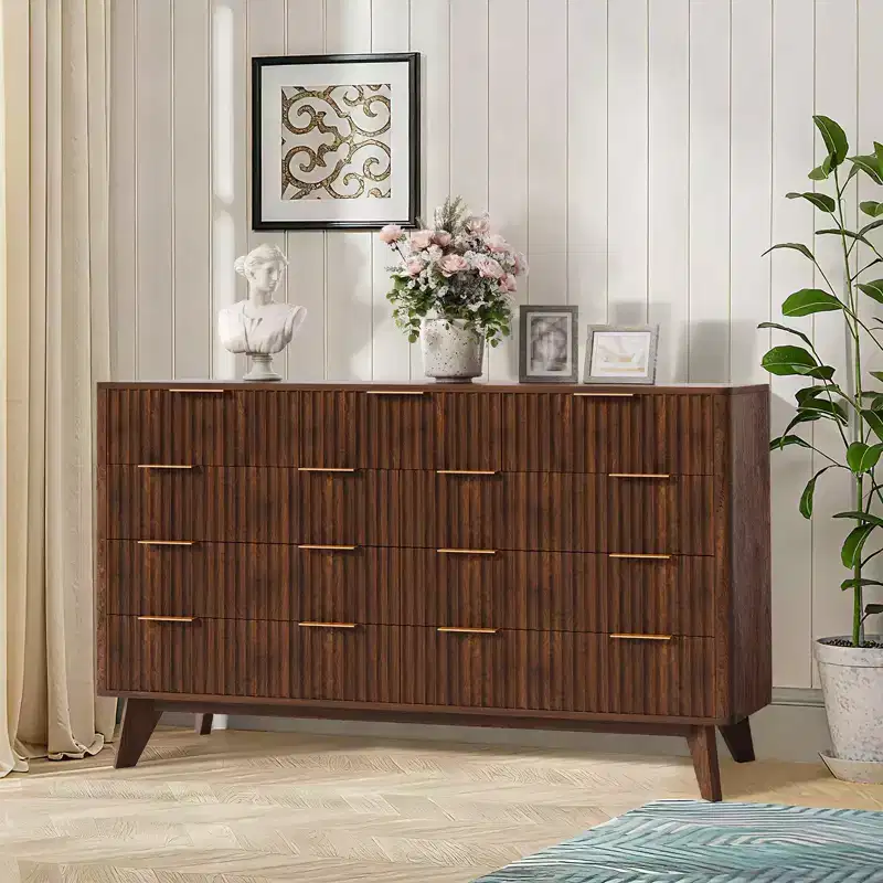 9-Drawer Fluted Dresser, Black Walnut/Oak, Adults