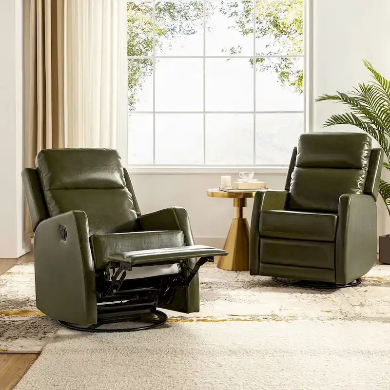 Esteban Modern Faux Leather Manual Rocking Swivel Recliner with Wingback Set of 2