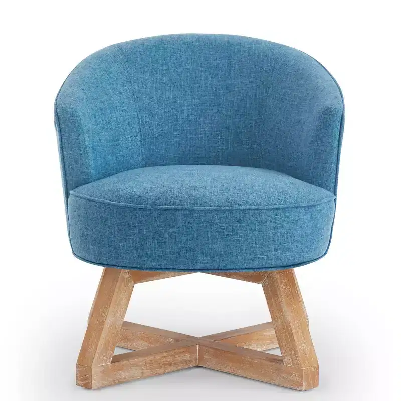 GDFStudio Glenn 360 Swivel Linen Upholstery Rubberwood Cross Base Chair