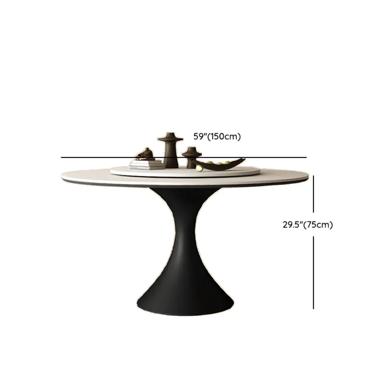 Modern Black Pedestal White Stone Top Round Dining Table
