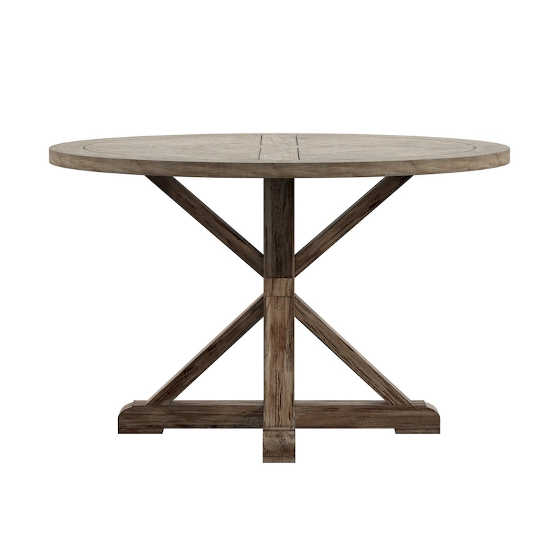 Benchwright Round Antique Grey Oak Dining Table by iNSPIRE Q Artisan