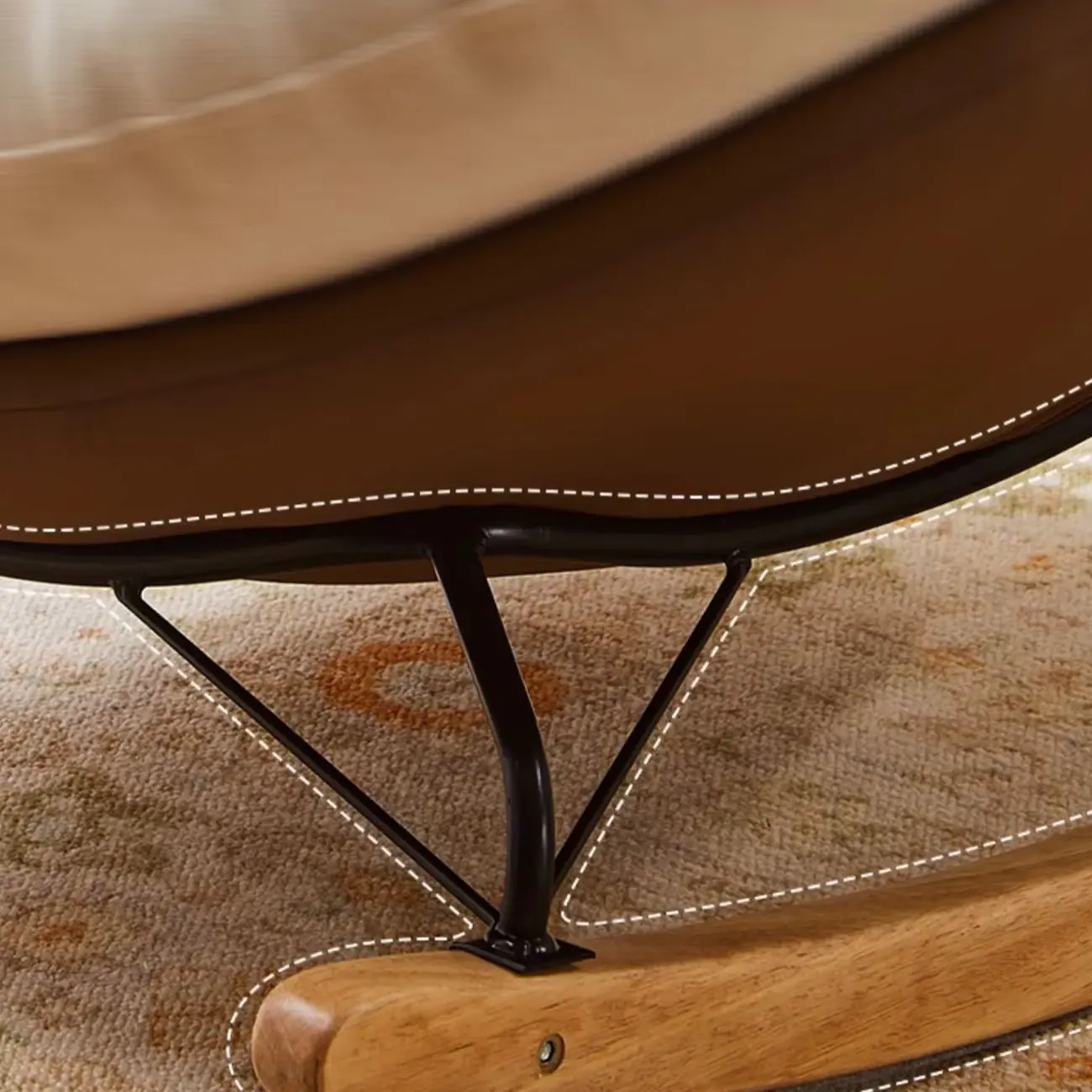 Wide Seat Upholstered Rocking Chair in Beige with Ottoman