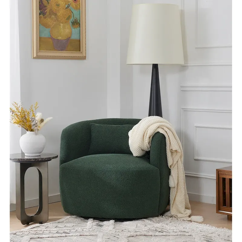 KINWELL 34 Poly Blend Boucle Fabric Upholstered Swivel Armchair