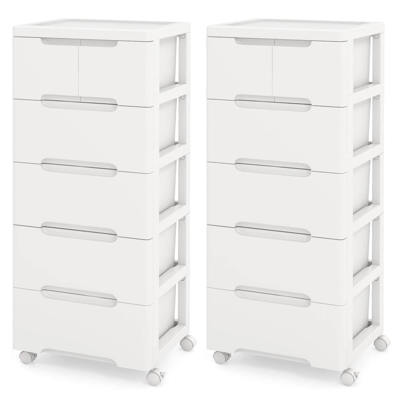 Costway 2 PCS 6-Drawer Plastic Rolling Storage Cart with 4 Universal - See Details