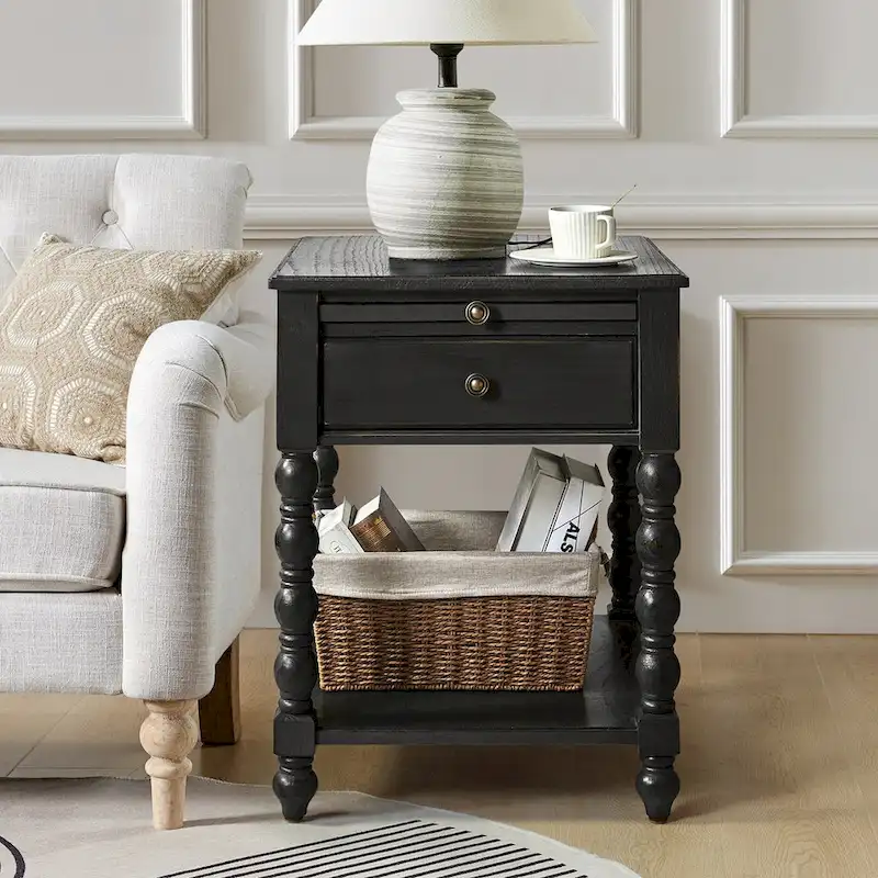 Eric Traditional 26 Tall Solid Wood End Table with USB by HULALA HOME