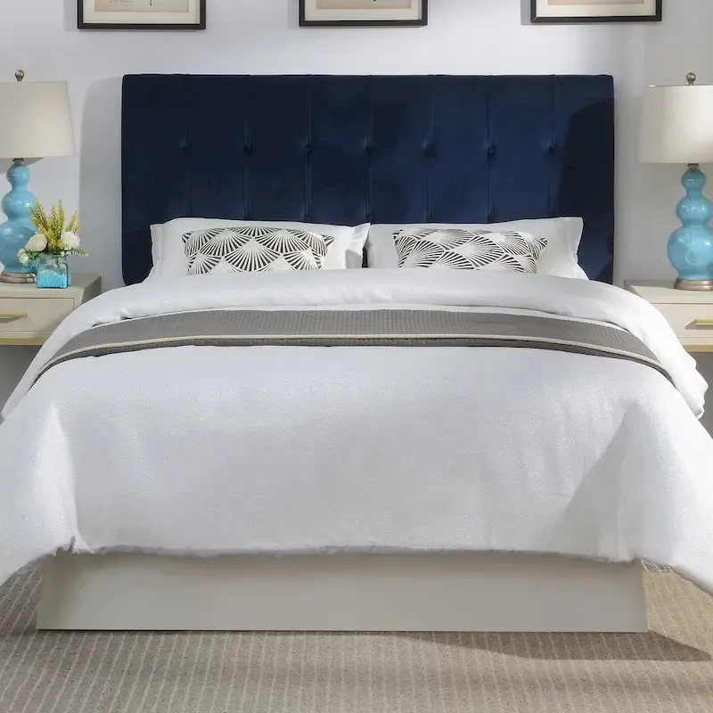 Steve Silver Roseau Navy Blue Velvet Queen Upholstered Headboard
