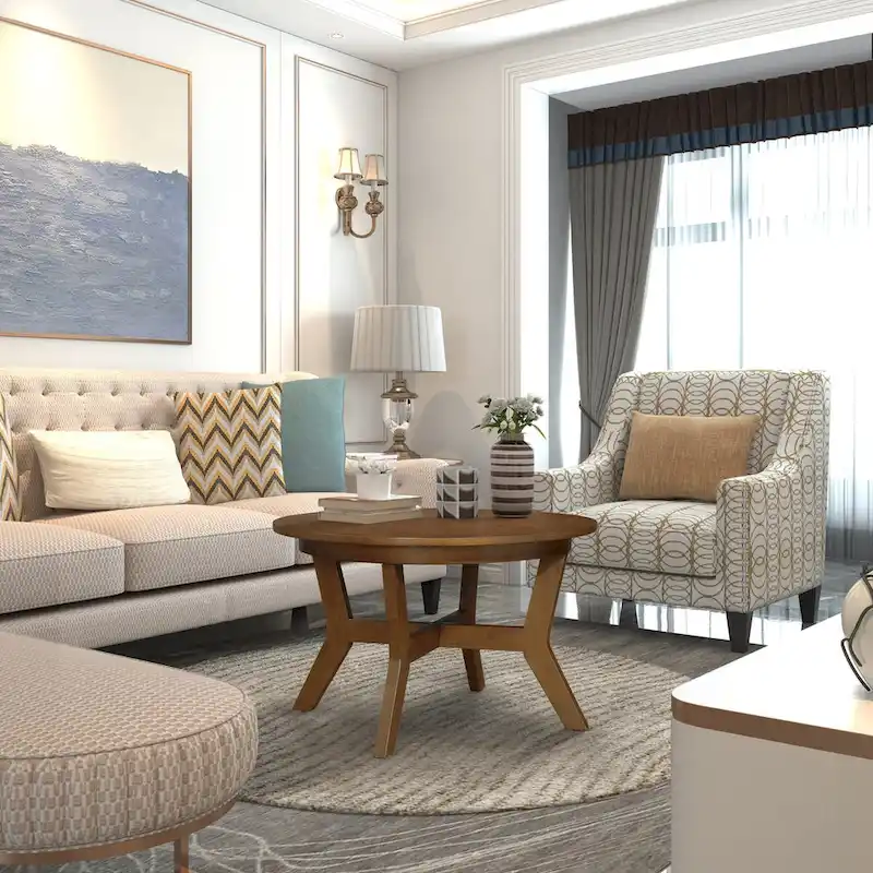 Mid Century Farmhouse 32inch Wood Round Coffee Table for Living Room