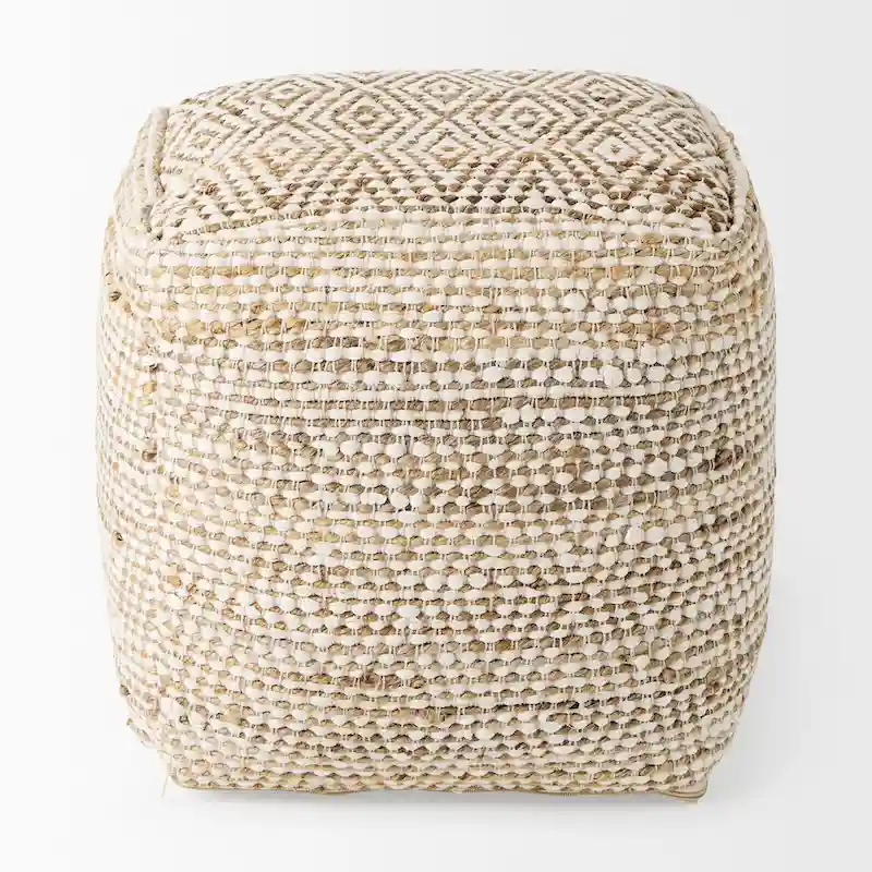 Mercana Ekani Cream & Beige Cotton Square Pouf