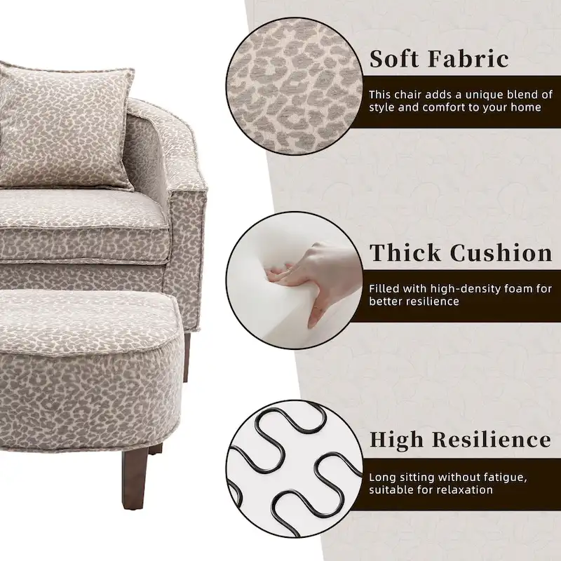 Linen/Polyester Upholstered Mid Century Barrel Chair with Ottoman