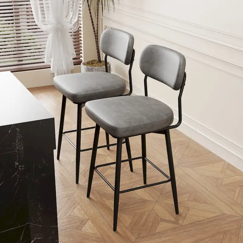Leather Swivel Bar Stools with Iron Base - Set of 2