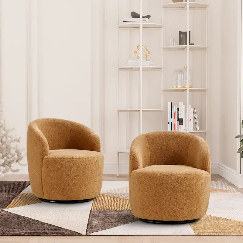 Ouyessir Modern Teddy Upholstered Swivel Barrel Chair(Set of 2)