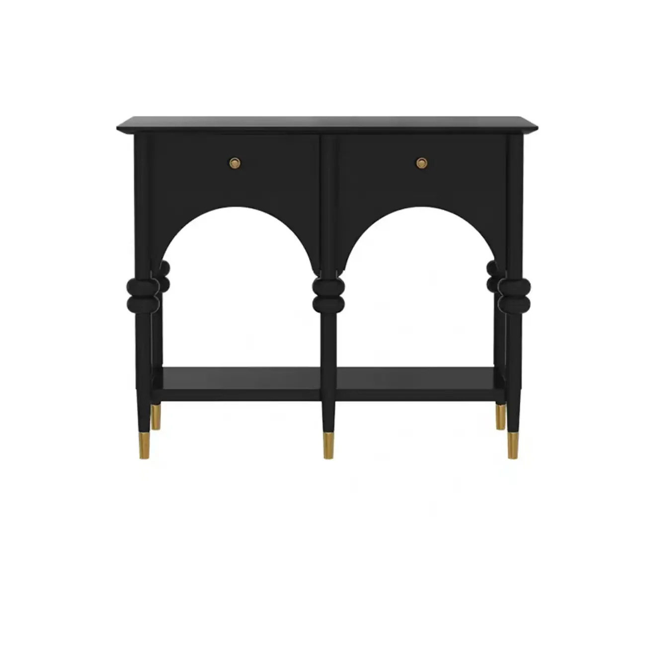Rectangular Black Wood Console Table with Drawers