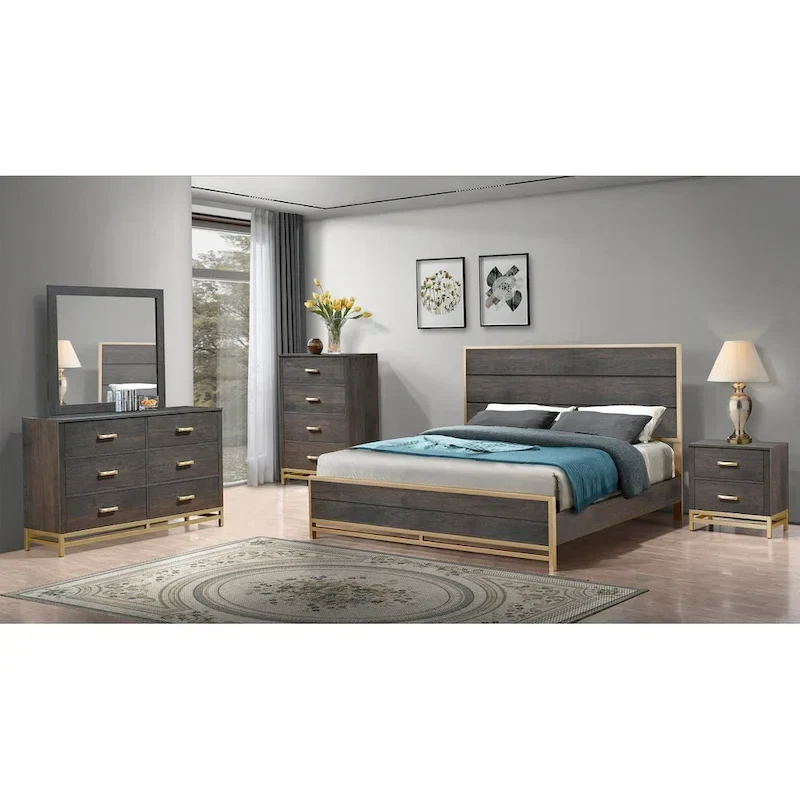 3-Piece Dark Brown Rustic-Style Panel Bedroom Furniture Set