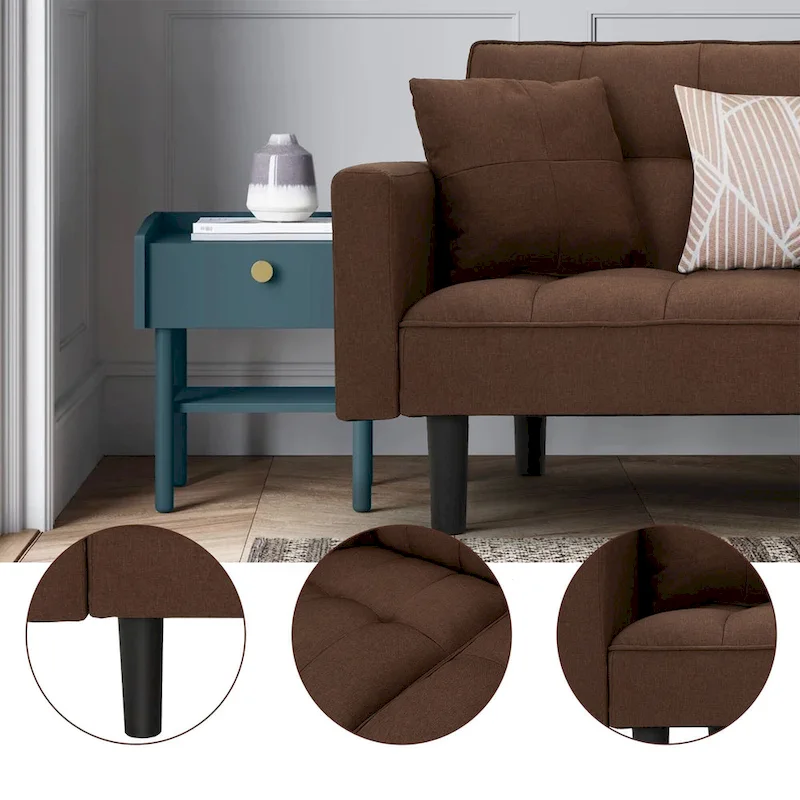 AVAWING 74 Modern Tufted Convertible Futon Sofa Bed with 2 Pillows