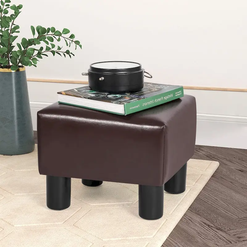 Adeco Footrest Stool Faux Leather Ottoman with Thick Upholstery
