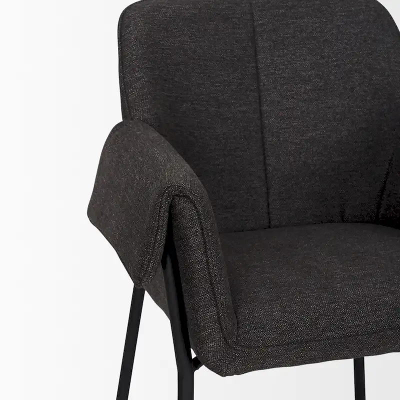 Dining Chair w/ Cream Boucle Fabric & Matte Black Metal Legs